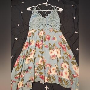 Floral Lace Dress in Blue and Pink